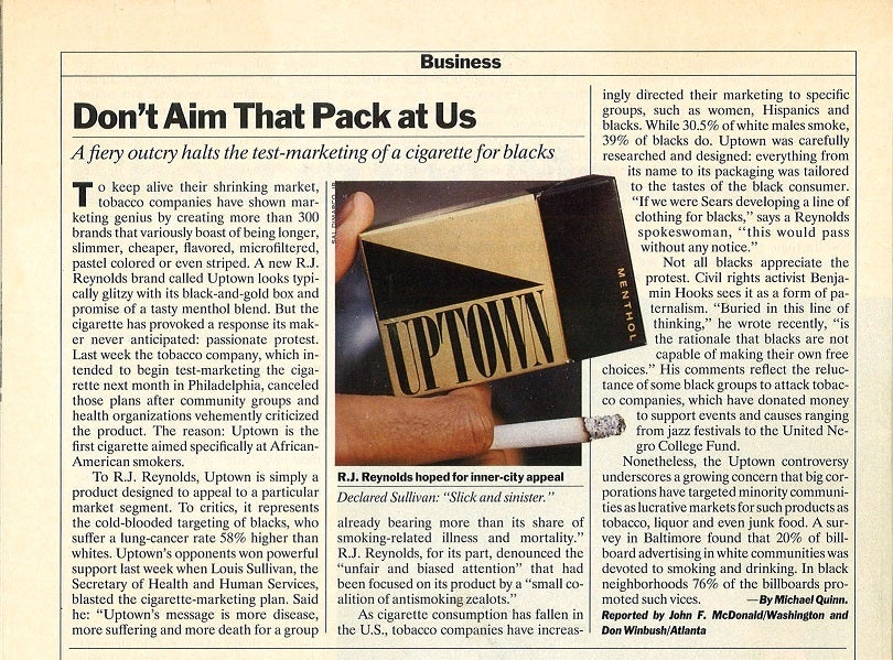 An old newspaper article with the headline "Don't Aim That Pack at Us"